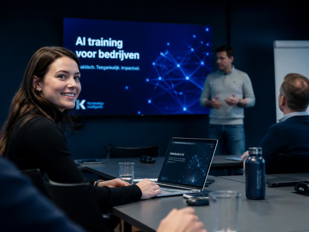 Deelnemers volgen een AI-training in een Nederlandse trainingsruimte